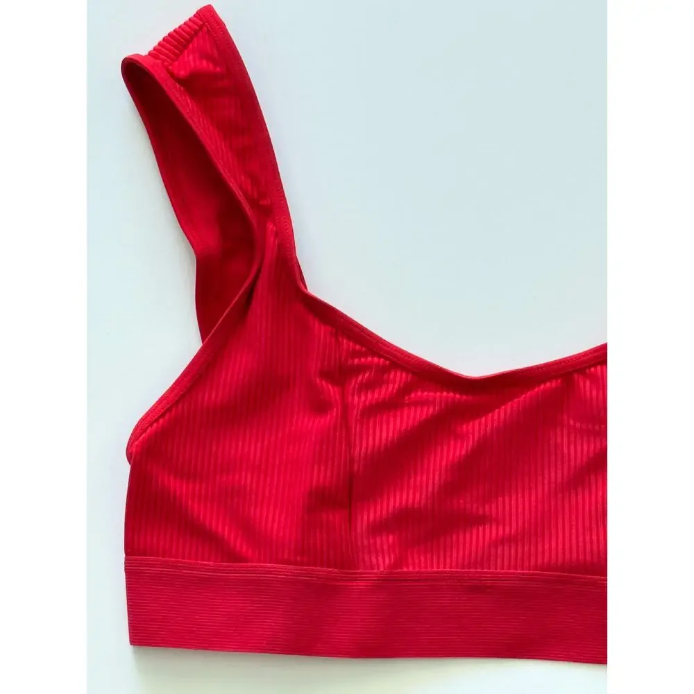 Frankies Bikinis Drew Ribbed Bikini Top - Red - Large - NWT